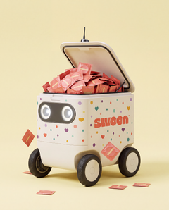 Robot cooler carrying a load of Swoon condom foils