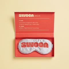 Swoon mulberry silk eye mask in its open gift box